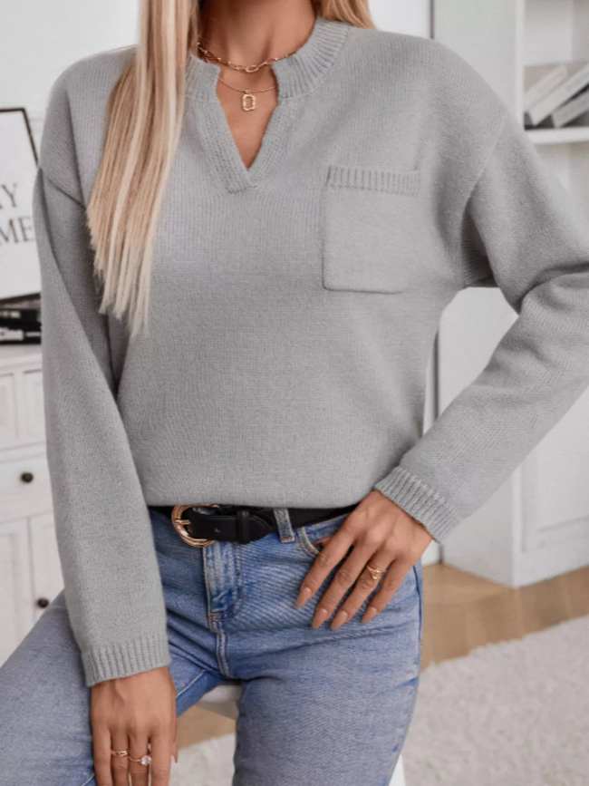 Notched Dropped Shoulder Sweater