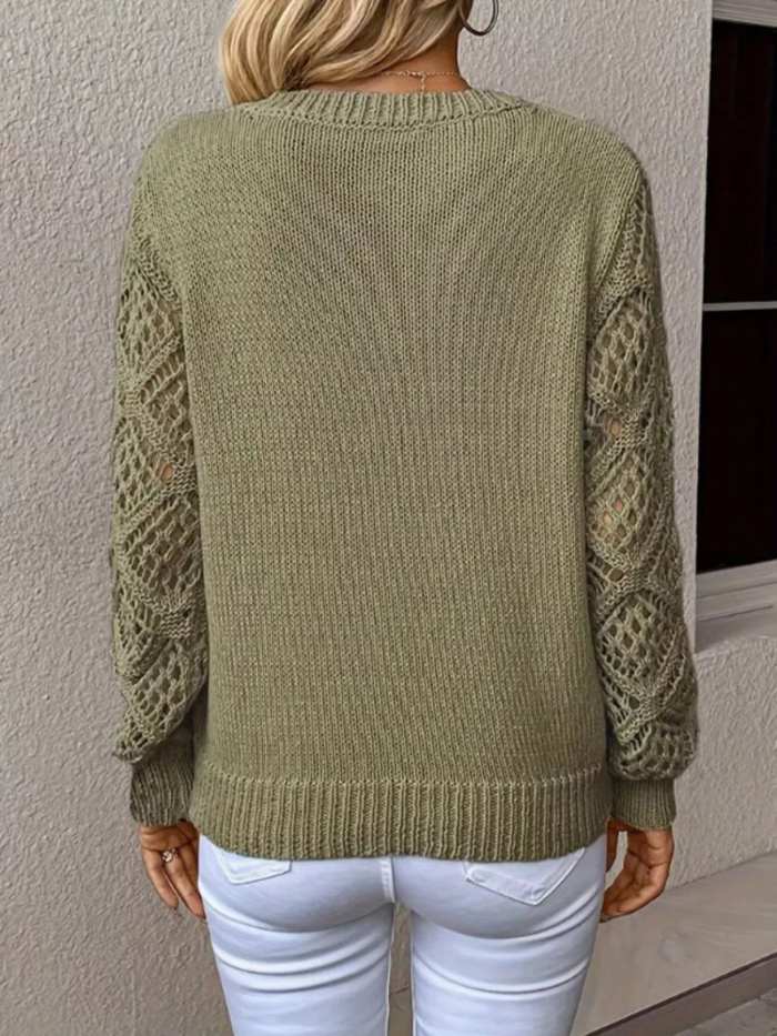 V-Neck Crochet Sleeve Sweater