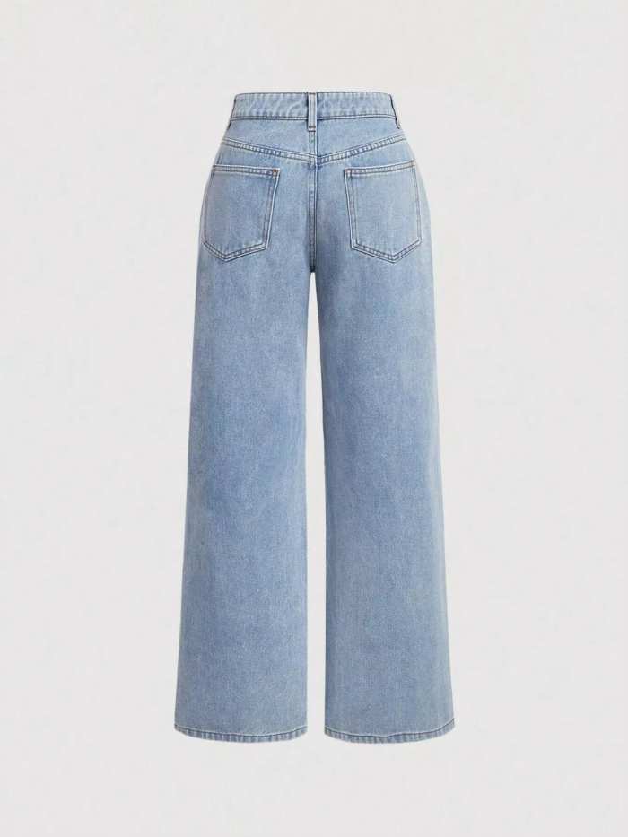 Bow-Embellished Wide Leg Jeans