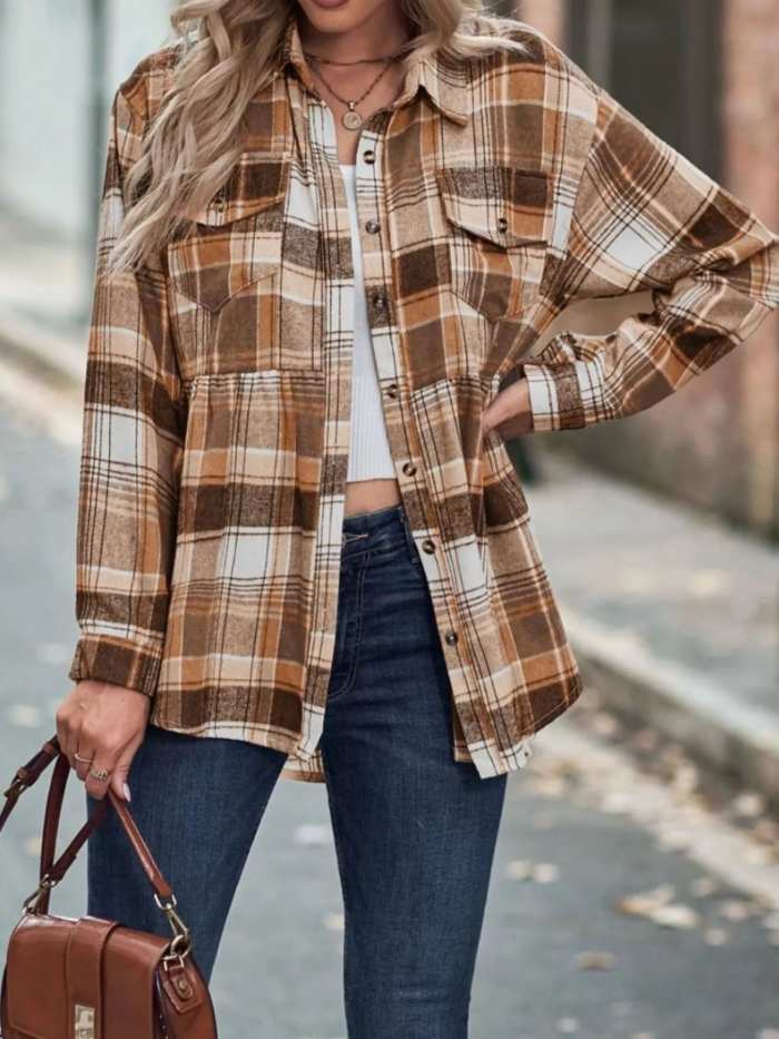 Plaid Button-Down Long Sleeve Shirt
