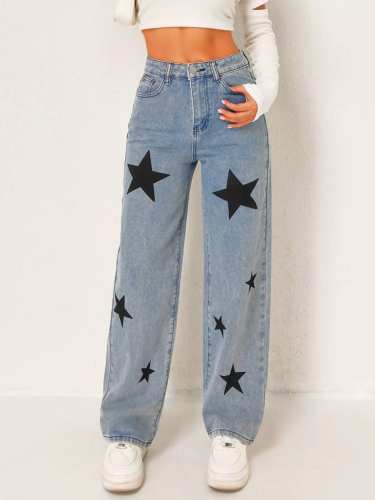 Star High Waist Wide Leg Jeans