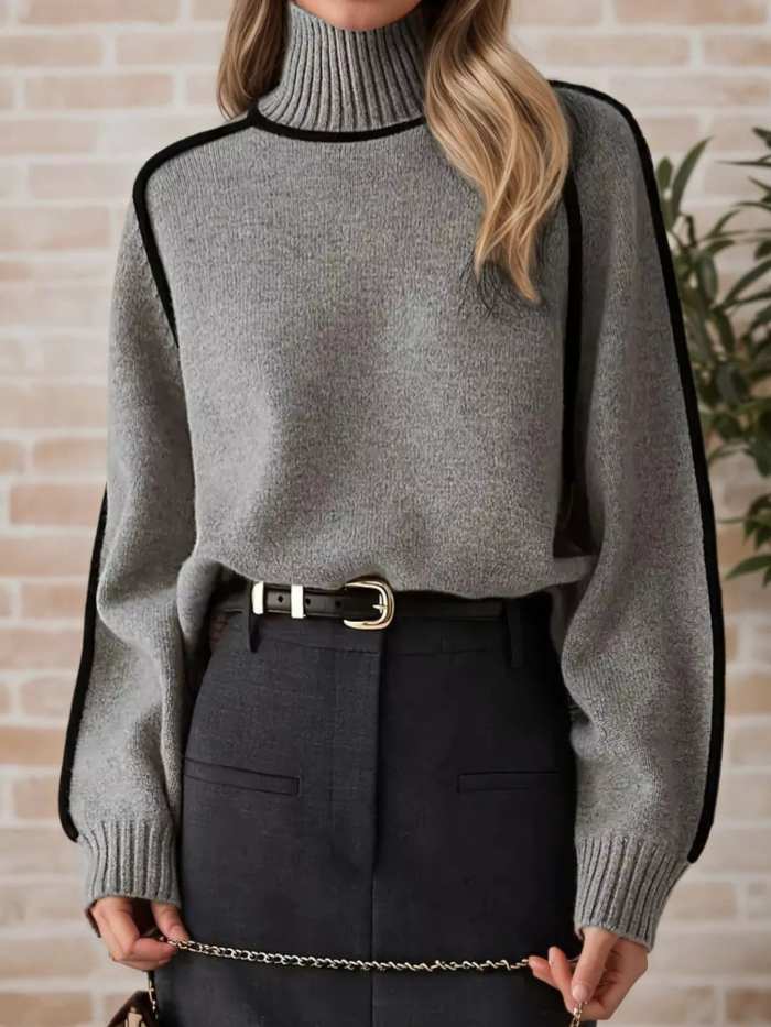 Contrast Trim Turtleneck Sweater