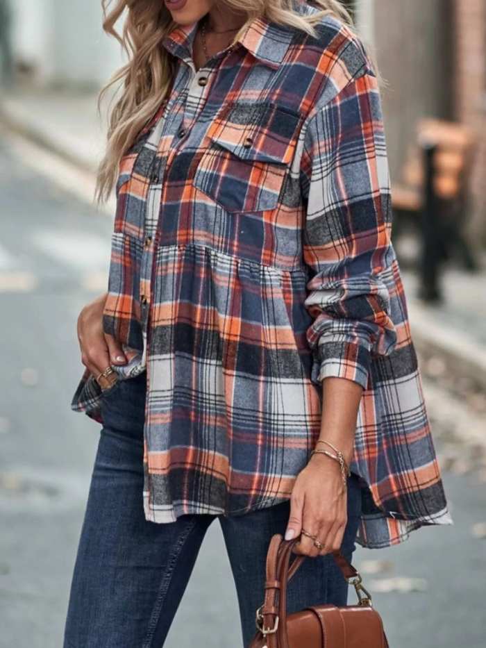 Plaid Button-Down Long Sleeve Shirt