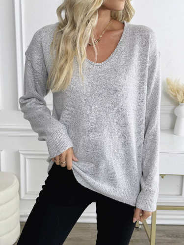 V-Neck Long Sleeve Knit Top