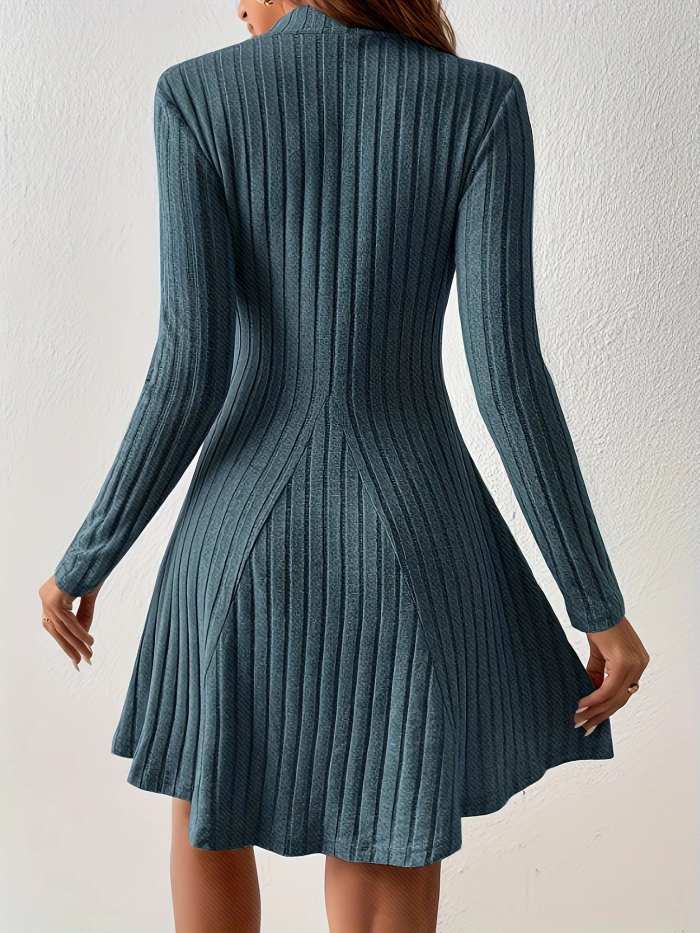 Ribbed Knit Mock Neck Long Sleeve Dress
