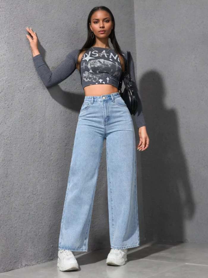 High-Waisted Wide Leg Jeans