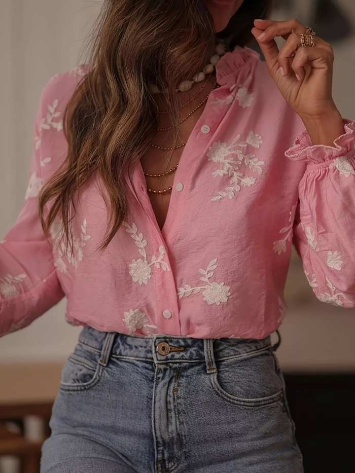 Floral Embroidered Long Sleeve Shirt
