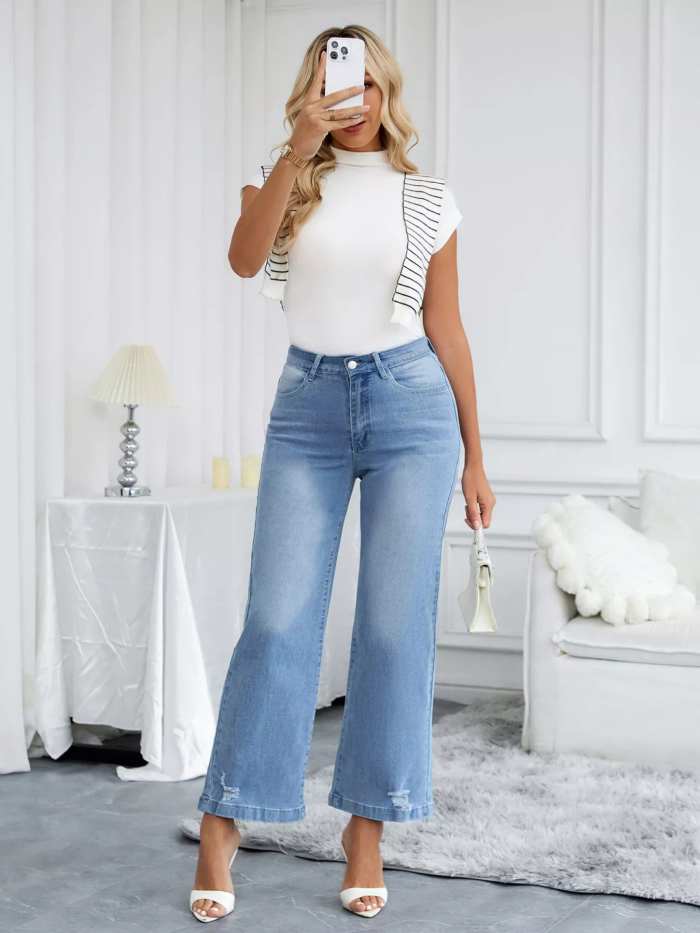 Distressed Wide Leg Jeans