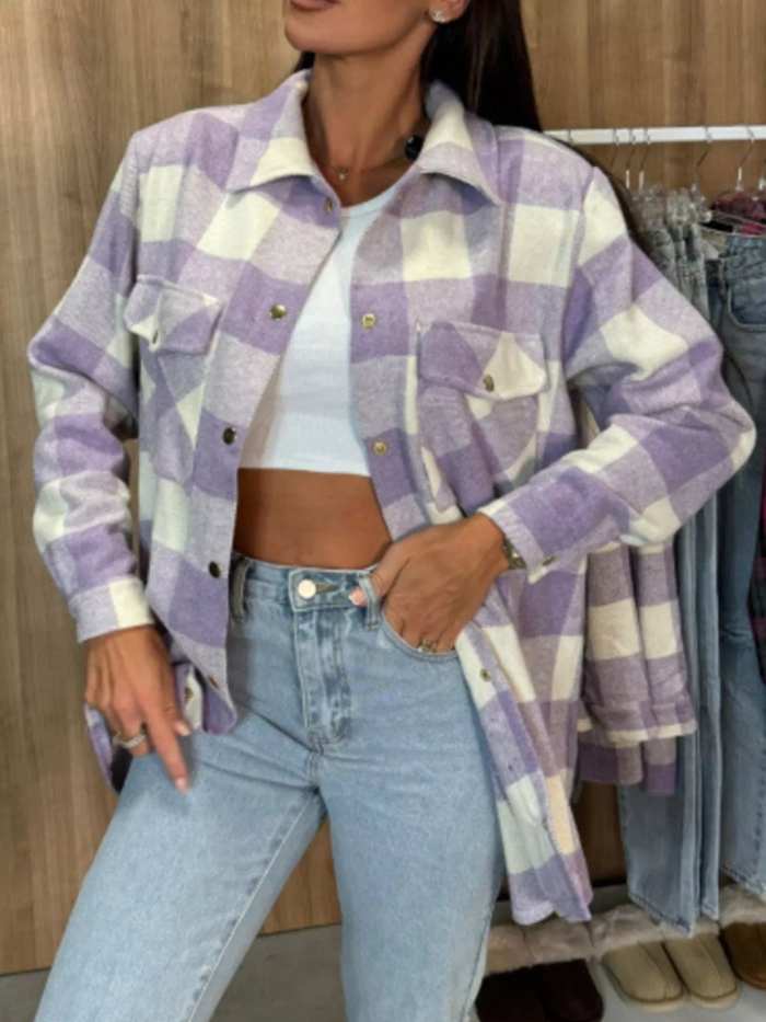 Plaid Button-Down Long Sleeve Shacket
