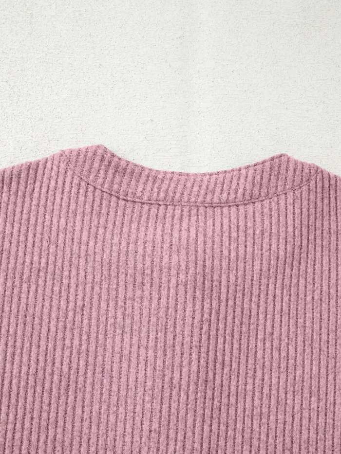 Ribbed Texture Drop Shoulder Henley Top