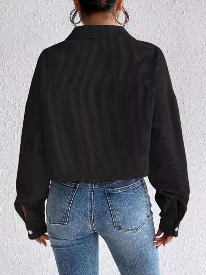 Casual Corduroy Snap Down Cropped Jacket