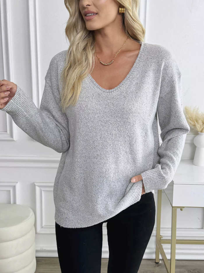 V-Neck Long Sleeve Knit Top