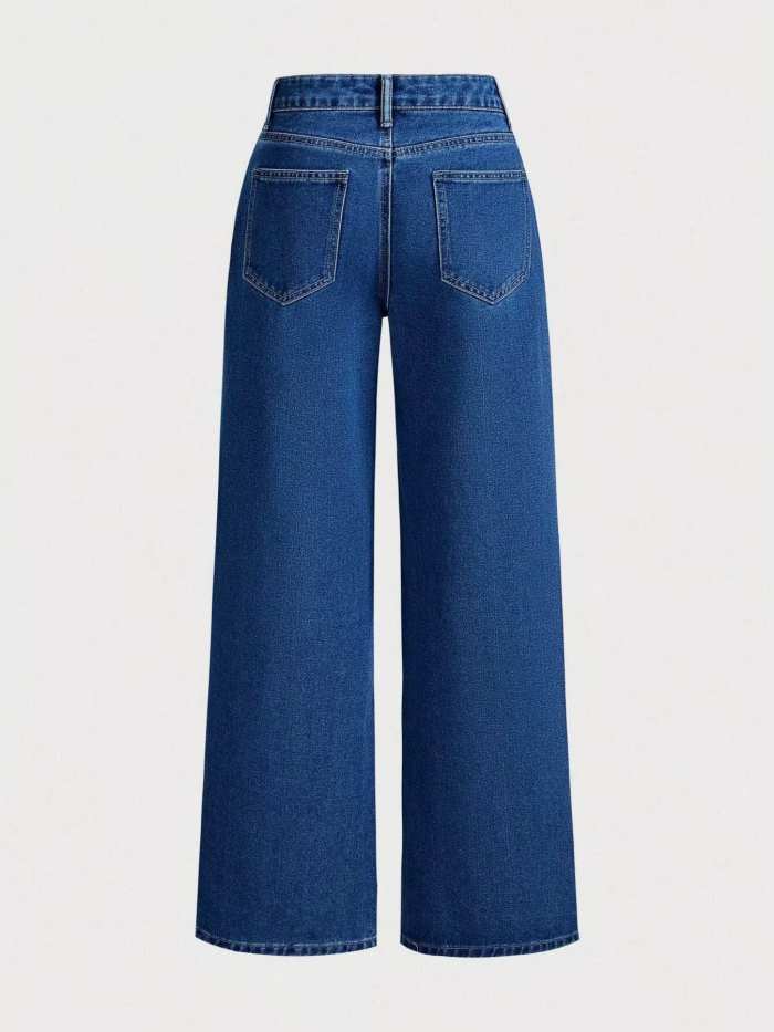 Bow-Embellished Wide Leg Jeans