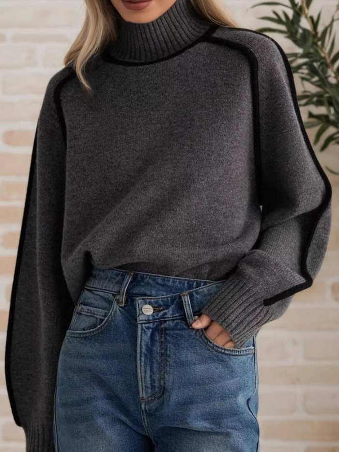 Contrast Trim Turtleneck Sweater