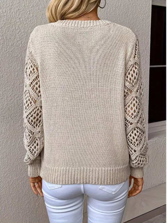 V-Neck Crochet Sleeve Sweater