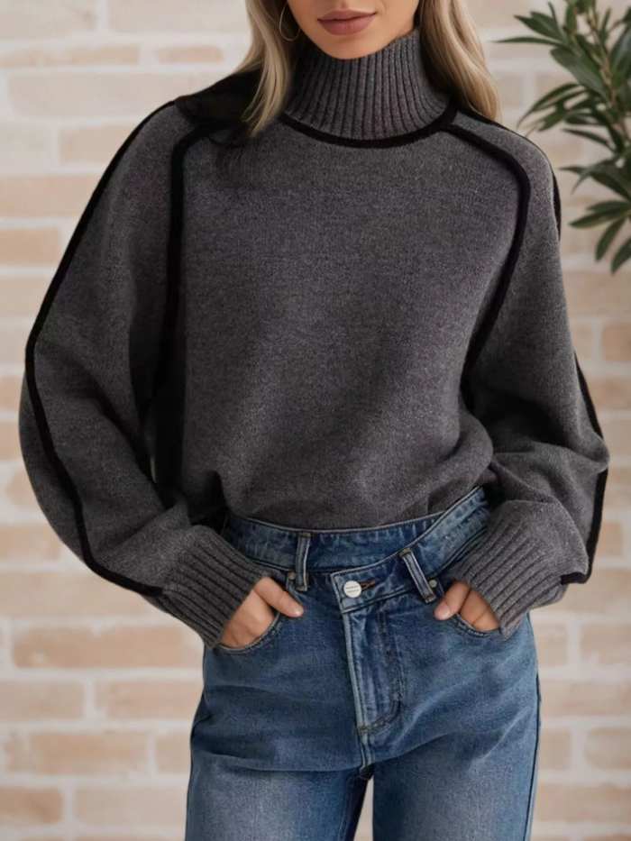 Contrast Trim Turtleneck Sweater