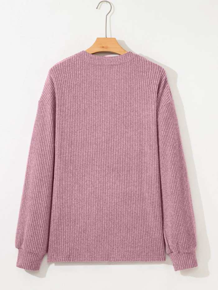 Ribbed Texture Drop Shoulder Henley Top