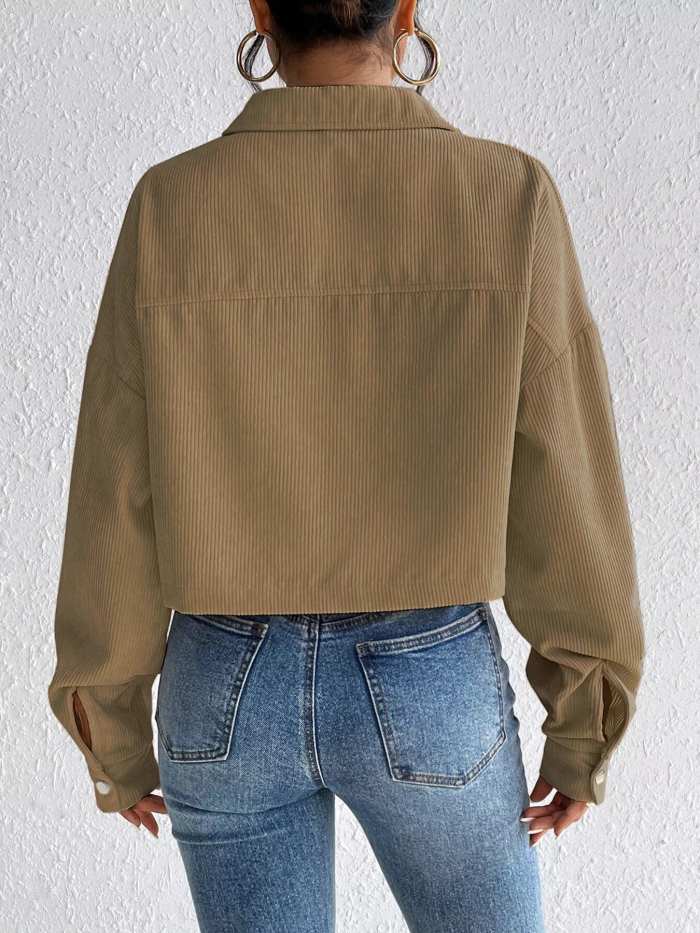 Casual Corduroy Snap Down Cropped Jacket