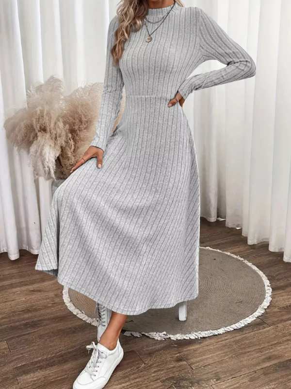 Ribbed Knit A-Line Midi Dress