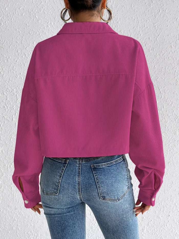 Casual Corduroy Snap Down Cropped Jacket