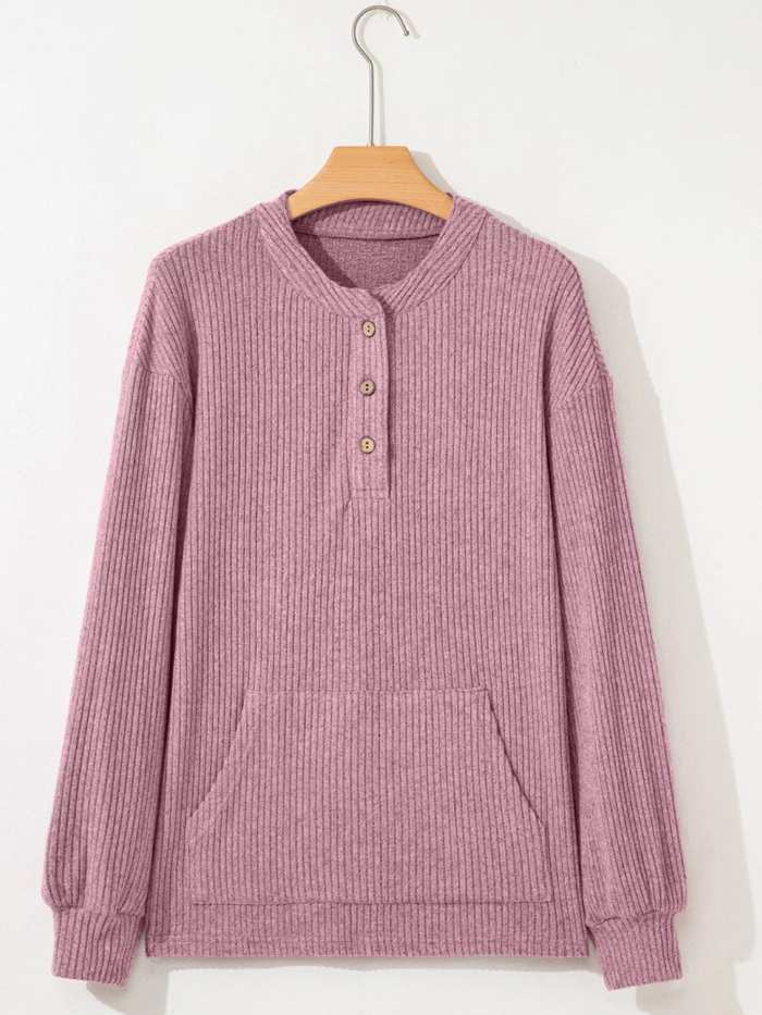 Ribbed Texture Drop Shoulder Henley Top