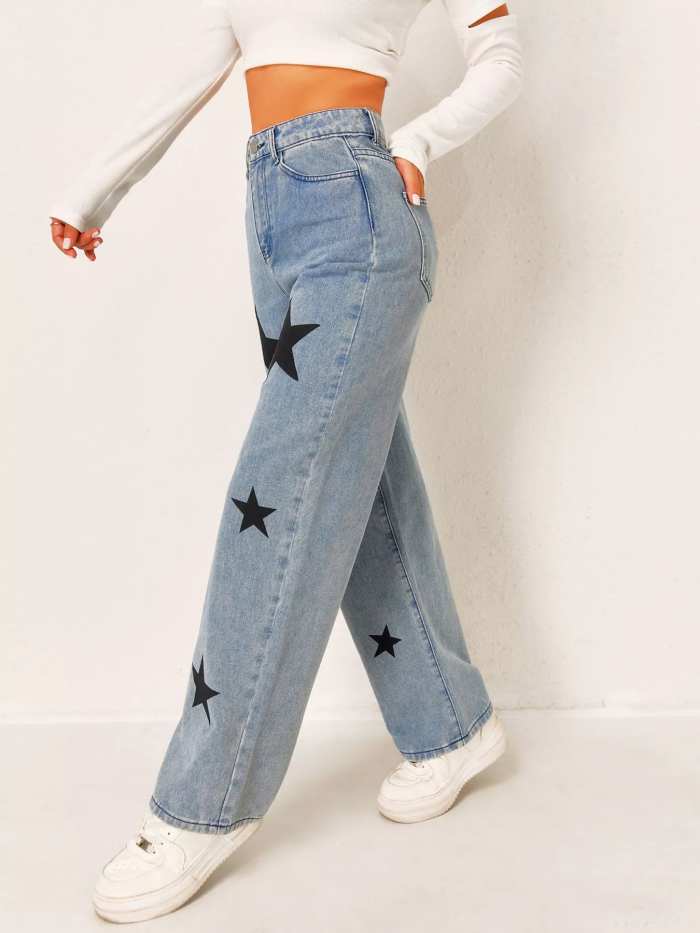 Star High Waist Wide Leg Jeans