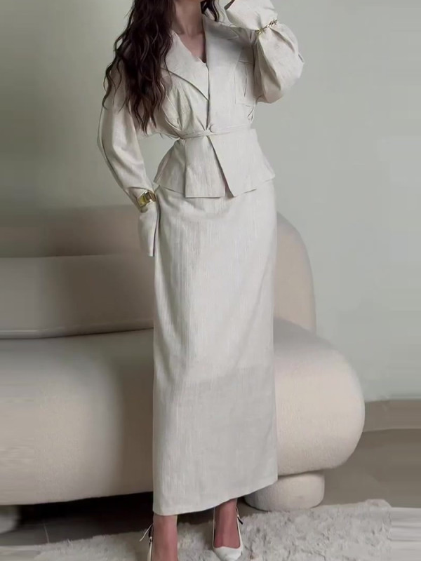 Casual Lapel Long Sleeve Shirts&Half Skirts Sets Autumn New Women Solid Slim Two Piece Sets Temperament High Waist Commute Sets