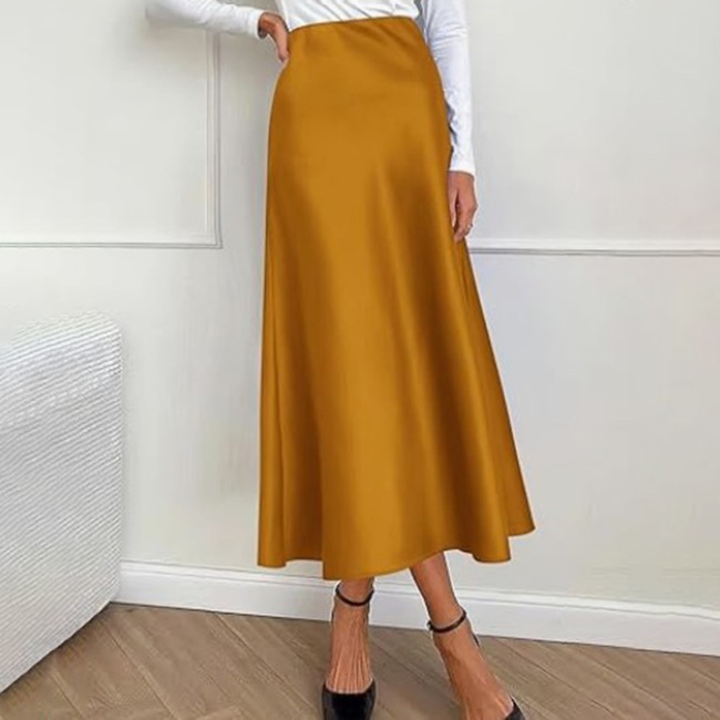 Womens Skirts Summer Women Long Satin Skirt Silk Elegant High Waist Cocktail Party Wedding 2025