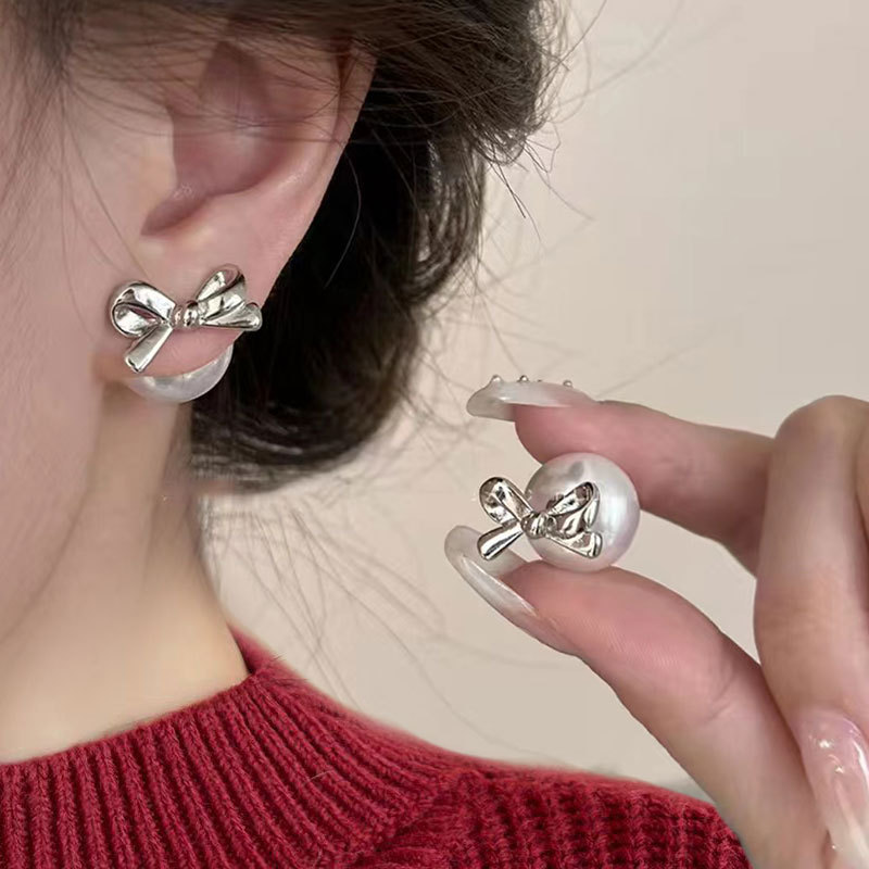 New Arrival Stud Earrings Fashion Animal Metal Women Trendy Bees Pearl Double-sided Two-wear Earrings Light Luxury Jewelry
