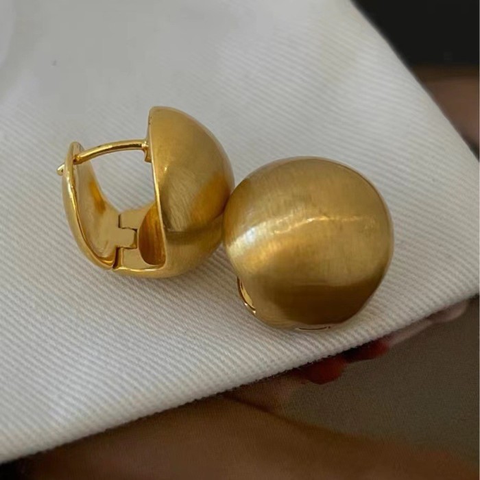 Stainless Steel Exaggerated French Hoop Earrings Luxurious High-End Feel Matte Gold Color Beans Banquet Jewelry Gifts
