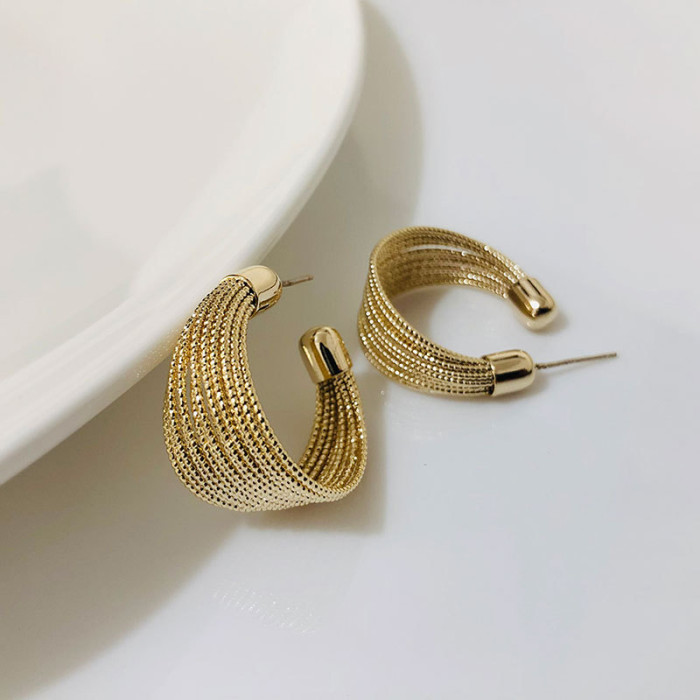 2024 New Trendy Statement Multi Layers Metallic Earrings and Rings for Women Personality New Open Ring Handmade Party Jewelry