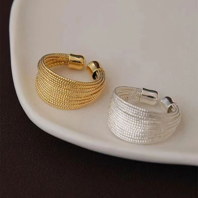 2024 New Trendy Statement Multi Layers Metallic Earrings and Rings for Women Personality New Open Ring Handmade Party Jewelry