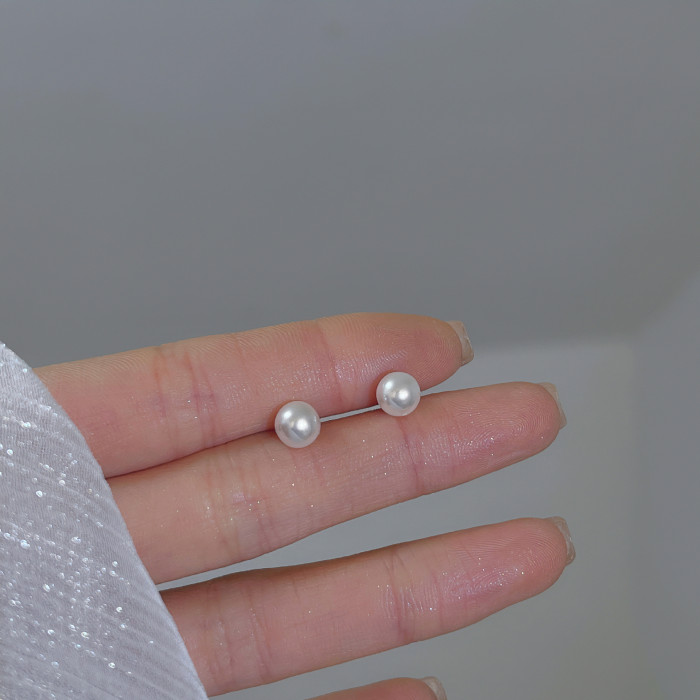 6/8/10/12/14Mm Simple White Simulated Pearl Earrings for Women Jewelry On Ear Ball Stud Earrings Bijouteria Brincos Bijoux