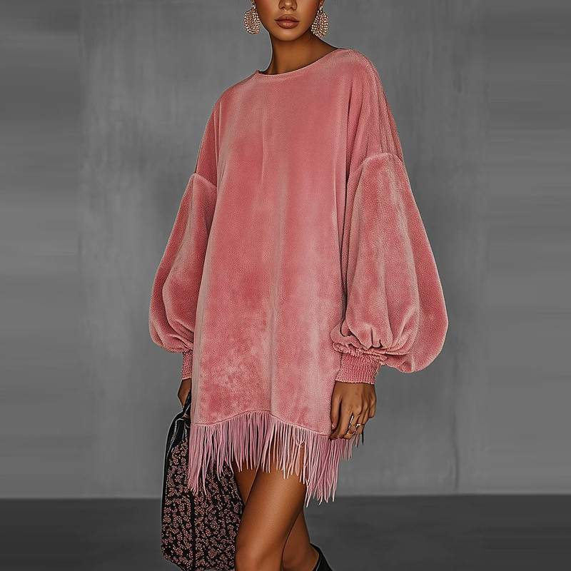 👗 Lantern Sleeve Tassel A-Line Mini Dress | Women's Elegant Party Dress ✨