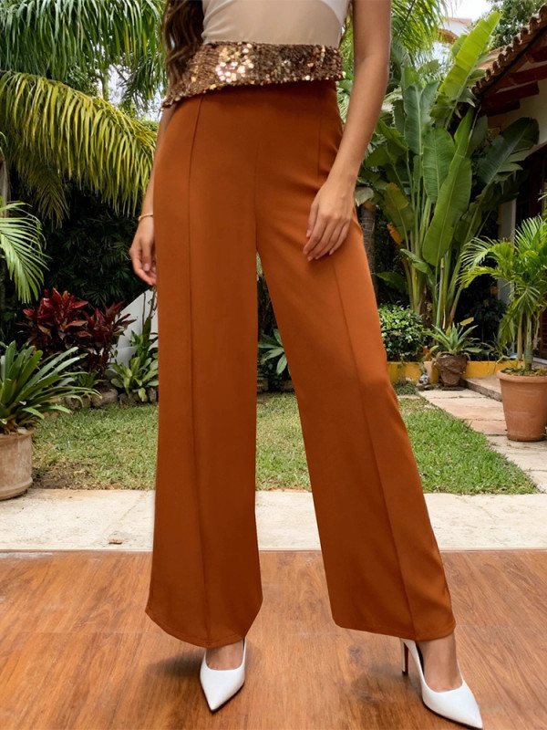 New Women Casual Simple Party Long Trousers Fashion Sequins Spliced High Waist Pants Elegant Solid Color Pocket Straight Pants
