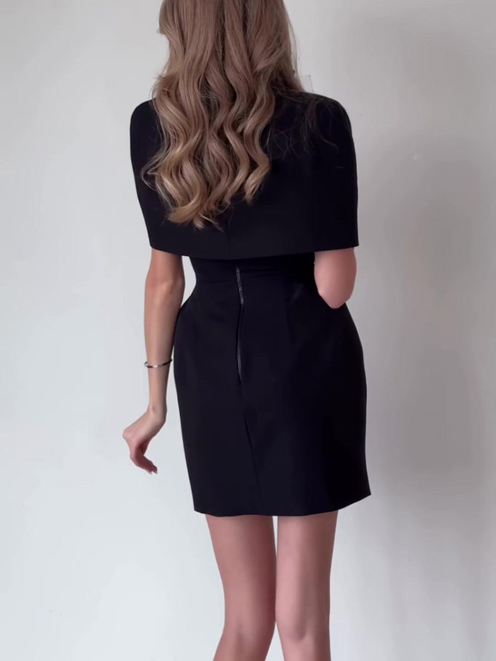 Sexy High Waist Commute A-line Dress New Solid Color Halter Dress and Shawl 2pc Sets Elegant Lady Simple Cocktail Party Outfits