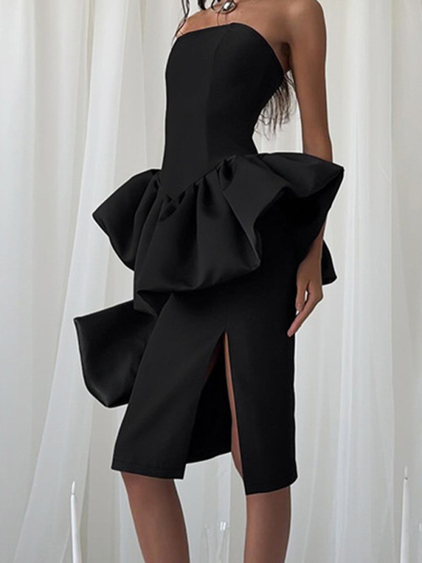 👗Off Shoulder Tube Top Skirt Set | Solid Slim Elegant Commute Banquet Outfit