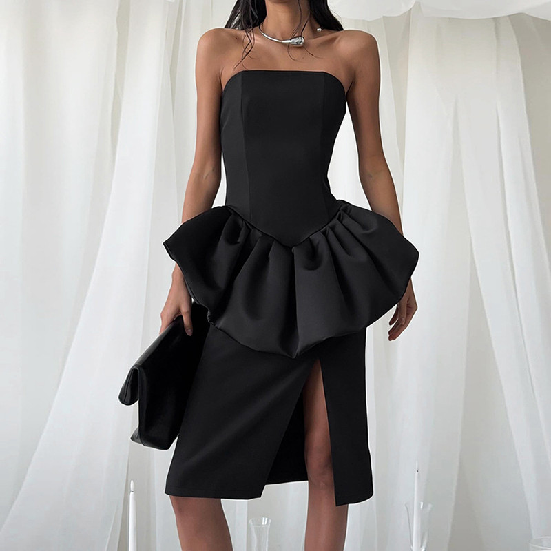 👗Off Shoulder Tube Top Skirt Set | Solid Slim Elegant Commute Banquet Outfit