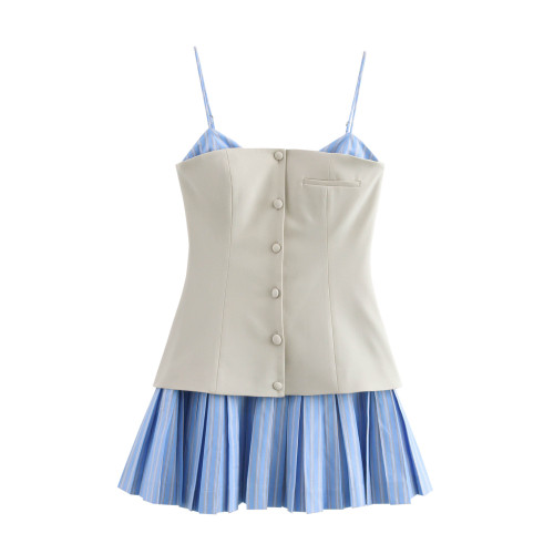Female Clothing Women's Dress 2026 Spring Temperament Commuting New Spliced ​​pleated Hem Suspender Dress Elegant Party Dresse