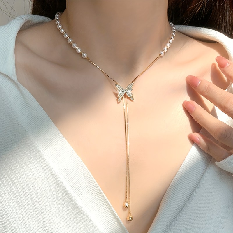 1pc Elegant Upgraded Jewelry - Adjustable Tassel Necklace with Sparkling Butterfly Pendant for Daily Wear & Weddings - Perfect Gift for Friends, Wedding Guest Accessory - Sophisticated Design, Durable Construction