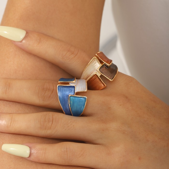 1 Ring Zinc Alloy Vintage Enamel Geometric Rings Women Elegant French Banquet Accessory Jewelry
