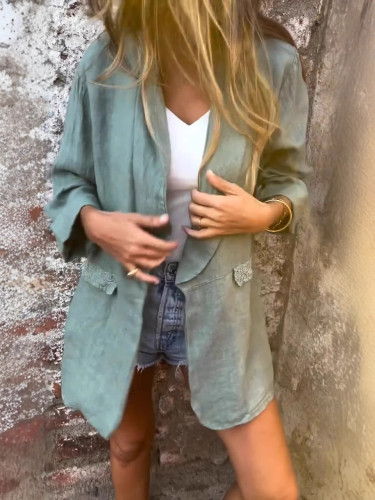 Women's Loose Blazers Casual Fashion Pocket Lapel Elegant Patchwork Street Fashion Top Coat Cardigan Jacket