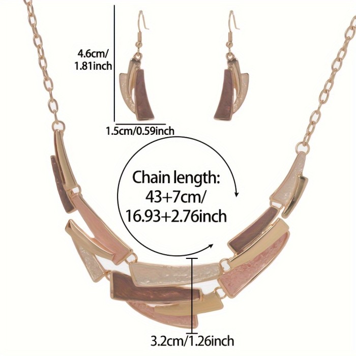 Vintage Bohemian Style - Elegant Geometric Link Necklace & Earrings - KC Golden Plated - Women'S Jewelry Set - Perfect for Daily Wear or Parties - All-Season Accessory