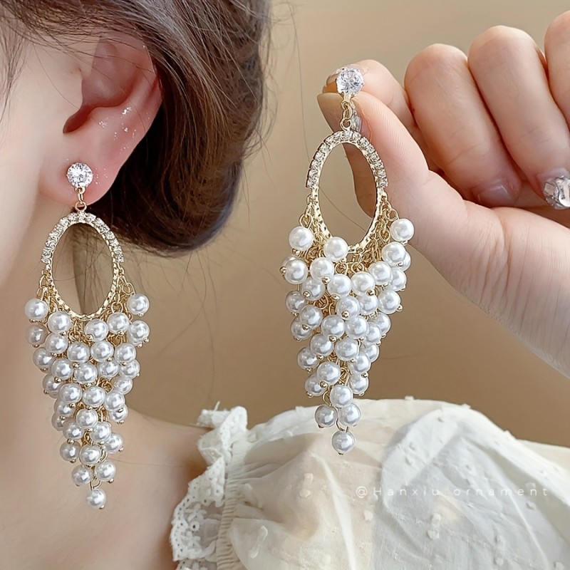 Light Luxury Pearl Long Tassel Drop Earrings ✨