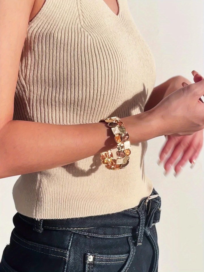 Vintage Enamel Oval+Square Elastic Bracelet ✨