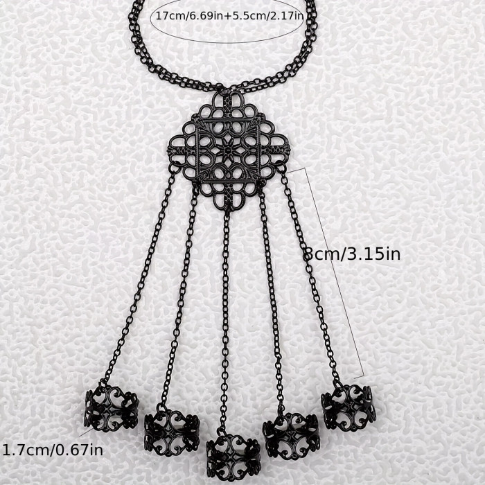 Gothic Exaggerated Conjoined Finger Chain Retro Hollow Tassel Nail Hand Back Chain