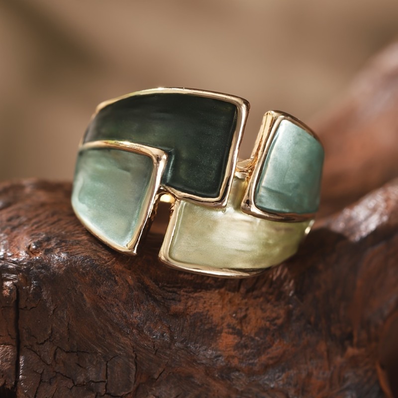 1 Ring Zinc Alloy Vintage Enamel Geometric Rings Women Elegant French Banquet Accessory Jewelry