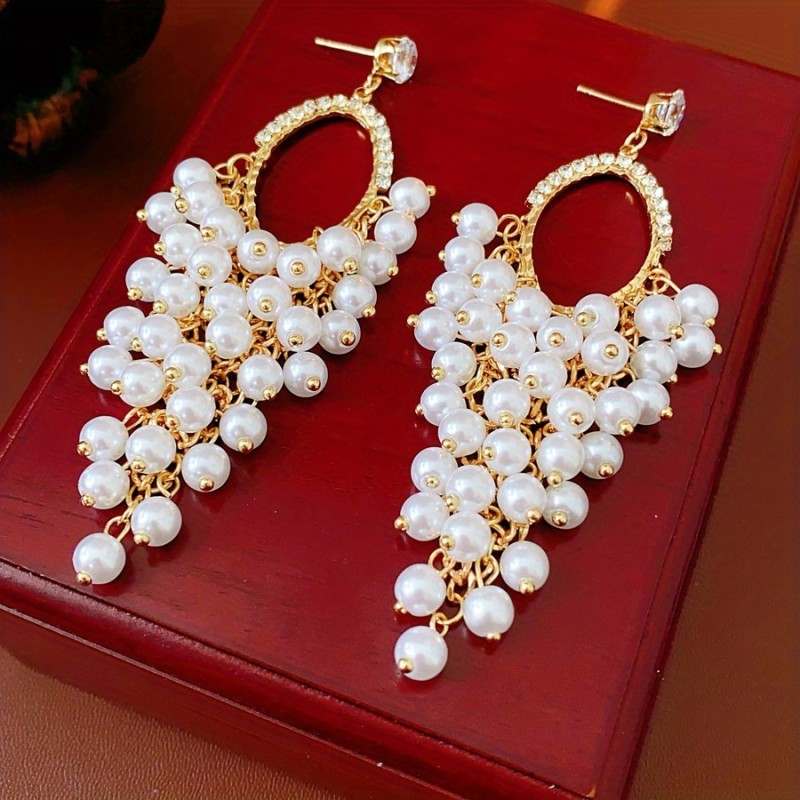 Light Luxury Pearl Long Tassel Drop Earrings ✨