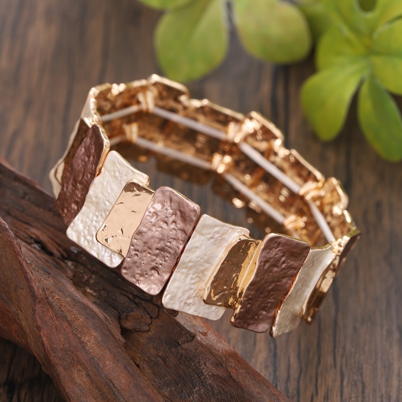 Chic Geometric Golden Elastic Bangle Bracelet ✨