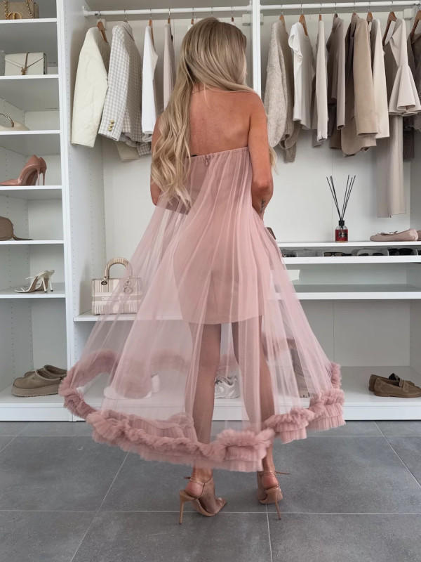 Sexy Mesh Patchwork Strapless Big Hem Party Dress ✨